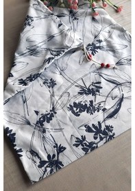 Resim Lacivert Çiçekli Ekmeklik - Askılı Büzgülü Keten Ekmek Torbası 50 Lacivert 