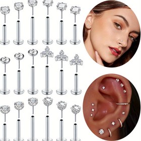 Resim 16G Şık ve Basit Tasarım 304 Paslanmaz Çelik İğneler Seti, Sentetik Zirkonya, Kalp ve Yıldız Tasarımı, 6Mm 8Mm 10Mm, Kadınlar İçin, Günlük ve Hediye Fırsatları, Sevgililer Günü Takıları 