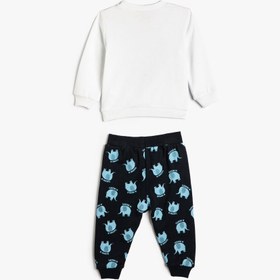 Resim Erkek Bebek Pijama Takımı Fil Baskılı Uzun Kollu Bisiklet Yaka Pamuklu 