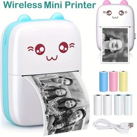 Resim Kompakt Taşınabilir Kablosuz Mini Termal Yazıcı, Sevimli Kedi Tasarımı, 200dpi, USB Şarj Edilebilir, Fotoğraf ve Etiket Baskısı, USB Kablosu ve Mürekkepsiz Kiti İçerir, Seyahat ve Ev Kullanımı İçin İdeal, Fotoğraf Baskısı | Kablosuz Bağlantı | USB Şarj Edilebilir Yazıcı 