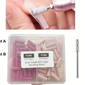 Resim 60 Adet Pembe Zımpara Bantları Tırnak Matkap için, 3Mm Mandrel Bits için Küçük Tırnak Zımpara Dosyaları, Akrilik Tırnak Jelini Kaldırma Şekillendirme için 180/240 Kum, Manikür Tırnak Salonu Kullanımı 