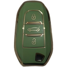 Resim Autohan Keys Peugeot Anahtar Koruma Kılıfı, 208 308 508 2008 3008 5008 Rifter Modelleri İçin, Sustasız, Yeşil-altın 