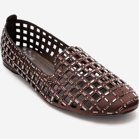 Resim Luvishoes Sılva Kahverengi Taşlı Kadın Babet Ayakkabı Kahverengi 