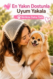 Resim NEHOLİA Kadın & Köpek Kombin El Örgüsü minik dost Bandana Seti Ayarlanabilir Evcil Hayvan Sahip Kombini Bohem Tasarım 