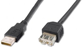Resim AK-300200-030-S USB 2.0 Uzatma Kablosu, USB A Erkek - USB A Dişi, 3 metre, AWG 28, USB 2.0 uyumlu, UL, siyah renk 