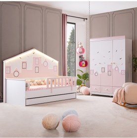 Resim City Montessori Çocuk Odası Takımı Dolap Yavrulu Yatak - Pembe 