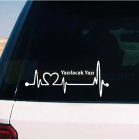Resim Kişiye Özel Kalp Nabız Atışı Ritim Cam Oto Sticker Etiket 1 Çift 