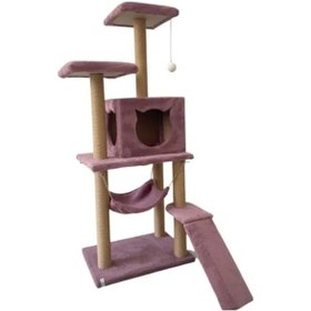 Resim Gül Kurusu Renkli 124 Cm Kedi Tırmalama Kulesi - Platformlu Tasarım 