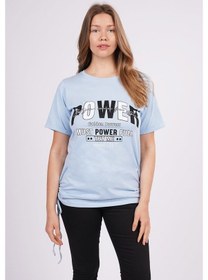 Resim Gabria Kadın Yan Büzgülü Baskılı T-Shirt B.Mavı Mavi 