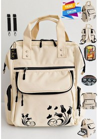 Resim Bebek Bakım Çantası Organizatör Fonksiyonel Lüx Anne Bebek Bakım Sırt Çantası Lale Krem 