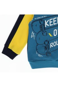 Resim Panço Erkek Bebek Blok Renkli Baskılı Petrol Sweatshirt 