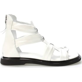 Resim Hakiki Deri Kadın Klasik Sandalet 124za116 Beyaz 