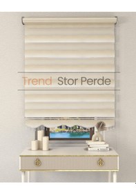 Resim Krem Beyaz Geçişli Boncuklu Zebra Stor Güneşlik Perde Opak Beyaz-krem 