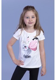 Resim Toontoy Kids Toontoy Kız Çocuk Tavşan Baskılı Pul İşlemeli Tişört Ekru 