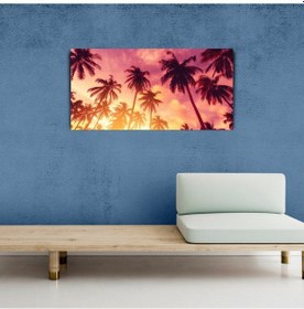 Resim Batan Güneş, Gökyüzü Ve Palmiyeler , Kanvas Tablo 60 X 120 