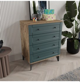 Resim Toprak 4 Çekmeceli Şifonyer - Mdf Kapak Yeşil 