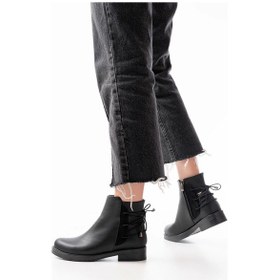 Resim 165-209 Siyah Arka Bağcık Aksesuarlı Fermuarlı Günlük Kadın Bot Siyah 