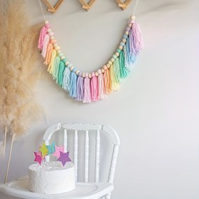 Resim Renkli Bohem Püskül Garland - Ahşap Boncuklu, Yeniden Kullanılabilir Kumaş Püskül Afiş, Kendinden Yapışkanlı, Doğum Günü Partileri & Oda Dekoru için Mükemmel, Pastel'den Canlı Renklere 