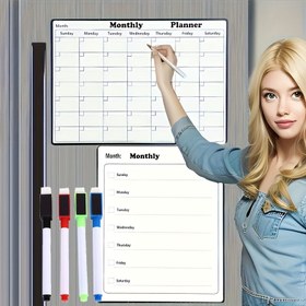 Resim 1 Manyetik Silinebilir Aylık Planlayıcı Tahta + 4 Silinebilir Beyaz Tahta Marker, Buzdolabı İçin Uygun, Haftalık ve Aylık Düzenlemeli Temizlenebilir Takvim, Ev, Ofis veya Mutfak Organizasyonu için İdeal, Aylık Takvim 