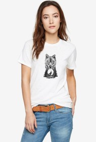 Resim QIVI Kurt Dolunay Baskılı Beyaz Kadın Tshirt 