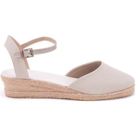 Resim Star Tombis Gerçek Elişi Bej Topuğu Açık Bilekten Bantlı 3cm Dolgu Topuk Keten Hasır Espadril Handmade Bej 