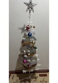 Resim 120 Cm Beyaz Yılbaşı Çam Ağacı Seti Süs+led Işık+tepelik 