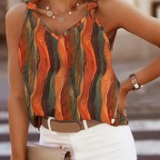 Resim 1 adet Kadınlar için Rahat V-Yaka Örgü Üst, Tüm Üzerinde Baskılı, Polyester Twist Knot Tank Üstü, Bahar/Sonbahar Mevsimi için 