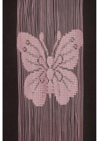 Resim Kelebek Model Pembe Renk İp Perde Hazır Düğmeleri Dikilmiş İp Perde 300 280 Cm Pembe 