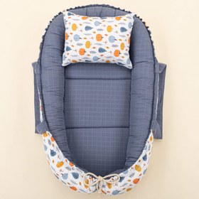 Resim Babynest ve Yastık - Çift Taraflı - İndigo Muslin - Mavi Balkabağı 