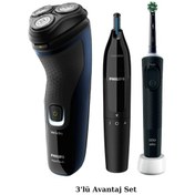Resim Philips Aquatouch S1323 Islak Kuru Tıraş Makinesi, Nt1650 Burun Kulak Tüy Alma, Şarjlı Diş Fırçası 3'lü Set 1 - 2 Saat 