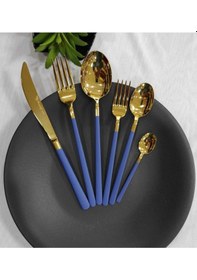 Resim Lilyum 24 Parça Mavi Titanyum Gold Çatal Kaşık Bıçak Seti Mavi Gold 