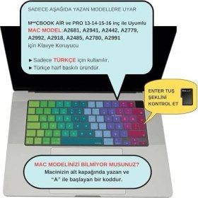 Resim Uray Home Klavye Koruyucu Silikon Kılıf Türkçe Q Baskılı Uk-Ters L- Enter Tipi Air 13,6-15,3inç- Pro 14,2-16,2inç M1-M2-M3-M4 Pro Max Uyumlu, Ultra Ince Hafif Yıkanabilir Pembe Yeşil 