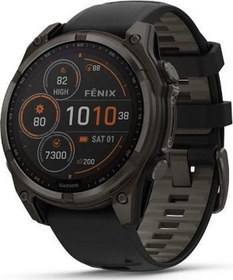 Resim Garmin Fenix 8 - 47 mm, Solar, Sapphire - Karbon Gri DLC Titanyum, Siyah/Gri Silikon Kayışlı 