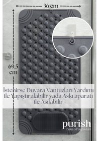 Resim Purish Banyo Duş Küvet Için Vantuzlu Kaydırmaz, Su Drenajlı, Masaj Noktalı Paspas - Mat Gri - 69,5x36cm Antrasit Gri 