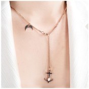 Resim Lekka Design Kararmaz Çelik Sallantılı Rose Çapa Kolye 