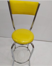 Resim Sandalye BAR Tipi Yüksek Model 4adet SARI Suni deri döşem Metal Transmisyon Çelik nikelaj El Yapım Abanoz 