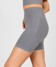 Resim Yüksek Bel Büzgülü Push-Up Spor Tayt Şort Gri - XL 