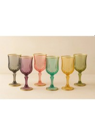 Resim 6 Lı Renkli Cam Kahve Yanı Su Bardağı Bardak 150ml 