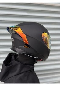 Resim Rivox R1 Mat Siyah Revo Kapalı Kask Gold Vizörlü Mat Siyah 