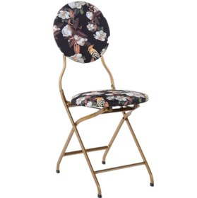 Resim Katlanabilir Begonvil Desenli Gold Metal Sandalye 