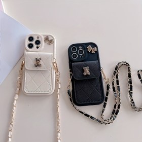 Resim Yeni Elmas Desenli Yay Çapraz Vücut Ayı Kart Tutucu Telefon Kılıfı for iphone 11 12 13 14 15 16 Pro Max, Düş için Tamamen Koruyucu Yumuşak Kabuk 