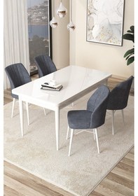 Resim Canisa Concept Arp Serisi 70x110 Sabit Mutfak Masası Takımı Beyaz Masa 4 Füme Sandalye Masa Beyaz/ Sandalyeler Füme 