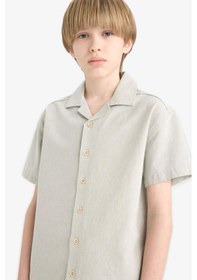 Resim DeFacto Erkek Çocuk Oversize Geniş Kalıp Polo Yaka Müslin Kısa Kollu Gömlek E3314A825HSGN1123 