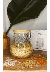 Resim Luca Mia Bambu Kapaklı Çizgili Cam Kavanoz 800 Ml 4 Adet 20.0044 
