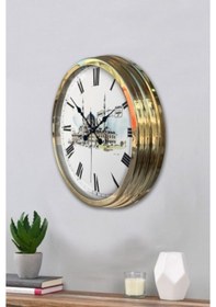 Resim Altın Gold Rengi Metal Çerçeveli Salon Ofis Duvar Saati 40 Cm (531946185) 