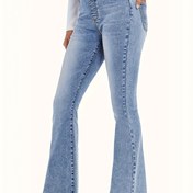 Resim Her Gün Rahatlık Kadınlar İçin Yüksek Bel Esnek Flare Kot Pantolon, Preppy Tarzı Denim Zil Altı Pantolonlar Elastik Bel Bandı ile, Açık Mavi, %65 Pamuk %35 Polyester Karışımı, Pürüzsüz Kumaş, Eğimli Cepler, İlkbahar/Sonbahar Günlük veya Yarı Resmi Giyim, Sonbahar Moda Pantolonları | Retro Zil Altı Pantolonlar | Esnek Denim 
