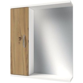 Resim banos Ad4 Metal Kulplu Tek Kapaklı Beyaz Ceviz Mdf 60 Cm Aynalı Banyo Üst Dolabı 