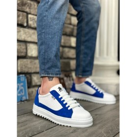 Resim Shoecide SBO0323 Boa Kalın Tırtık Yüksek Taban Beyaz Mavi Bağcıklı Spor Erkek Ayakkabı 