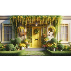 Resim Venspor Sarı Çiçeklerle Süslenmiş Bahçe Kapısı Arkaplan, 200x150cm, Fon, Duvar Örtüsü 