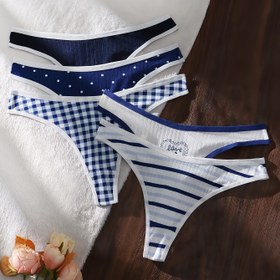 Resim 5 adet Renk Bloklu Tangalar, Seksi Rahat Nefes Alabilen Esnek Intimates Külot, Kadın İç Giyim ve İç Giyim 